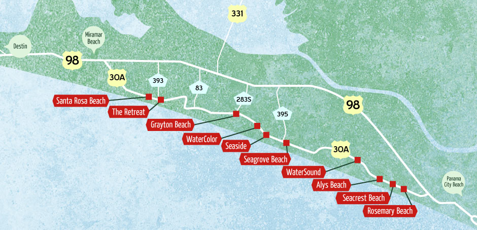 Map of Florida Gulf Coast Panhandle - Panhandle FL Map Of Beachess 